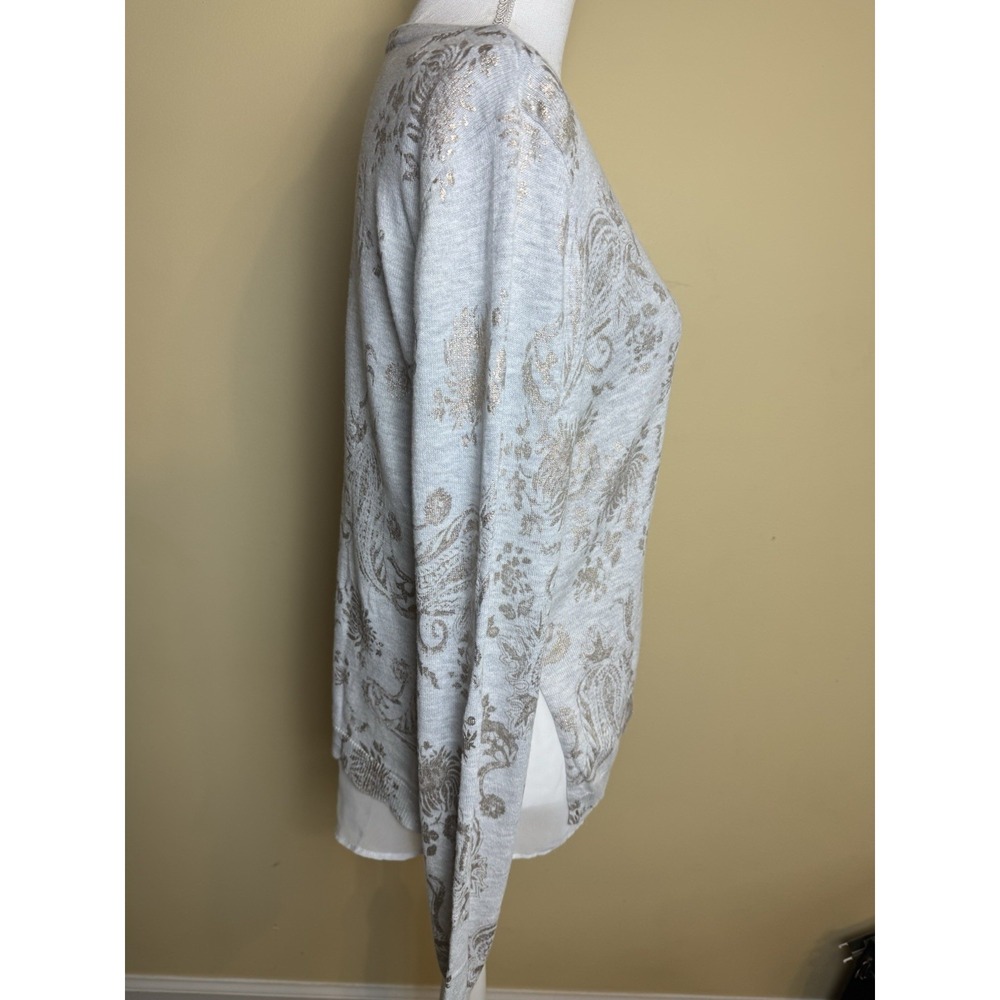 Lucky Brand Sweater Women's Large Gray Paisley Lined Casual - Picture 2 of 9
